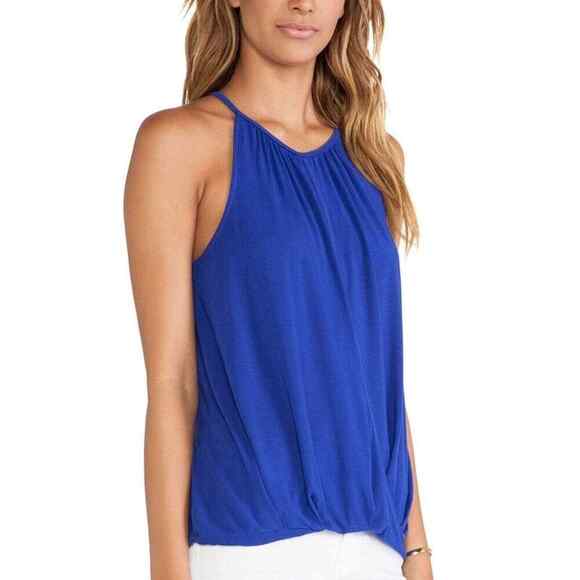 Michael Stars Tops - Michael Stars Blouse High Low Hem Halter Style Blue Faux Wrap USA Women's OS